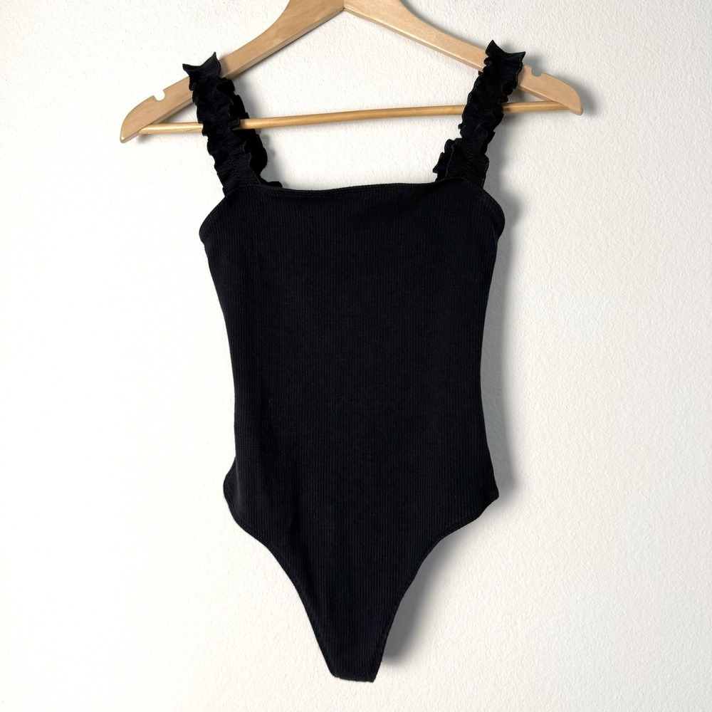 Artizia Firecracker Ribbed‎ Bodysuit Women Small Black Classic Layer Business
